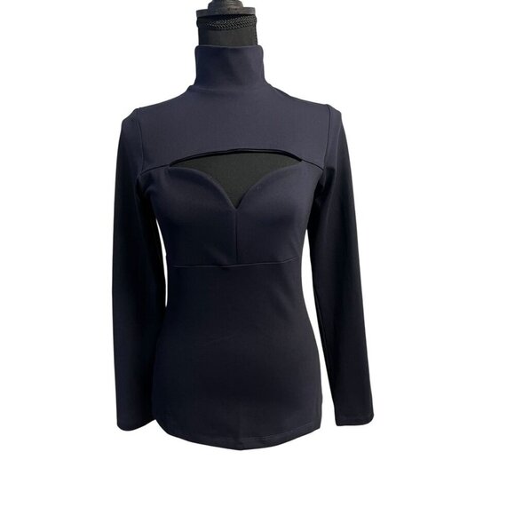 SUSANA MONACO MOCK NECK CUTOUT TOP Long-Sleeve NAVY workattire professional - Picture 1 of 7